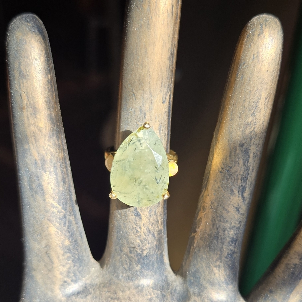 Prehnite & opal sterling & gold Ring sz7.5 - Picture 5 of 15